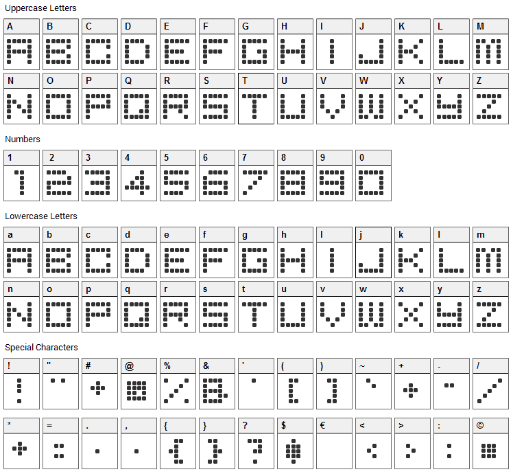 Bored Font Character Map