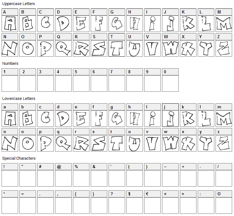 Bored Schoolboy Font Character Map