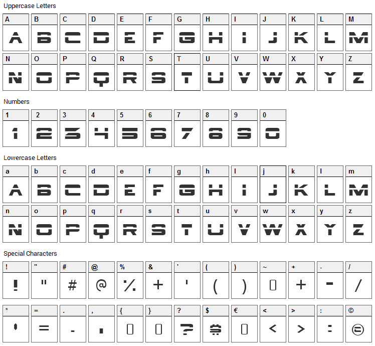 Borg 9 Font Character Map