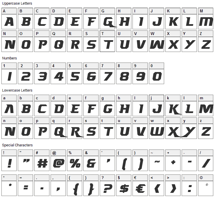 Borgsquad Font Character Map