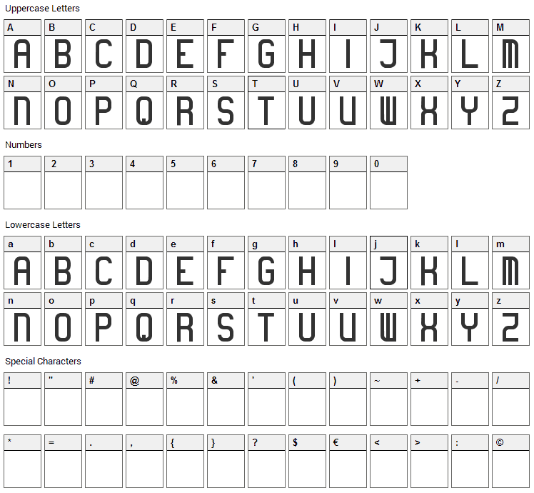 Boring Font Character Map