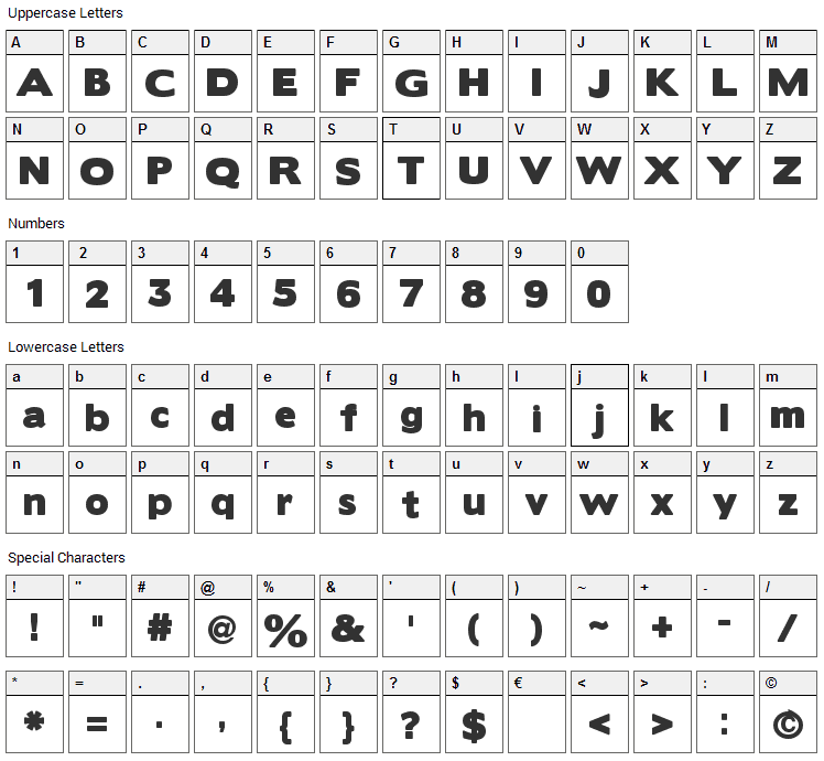 Boris Black Bloxx Font Character Map