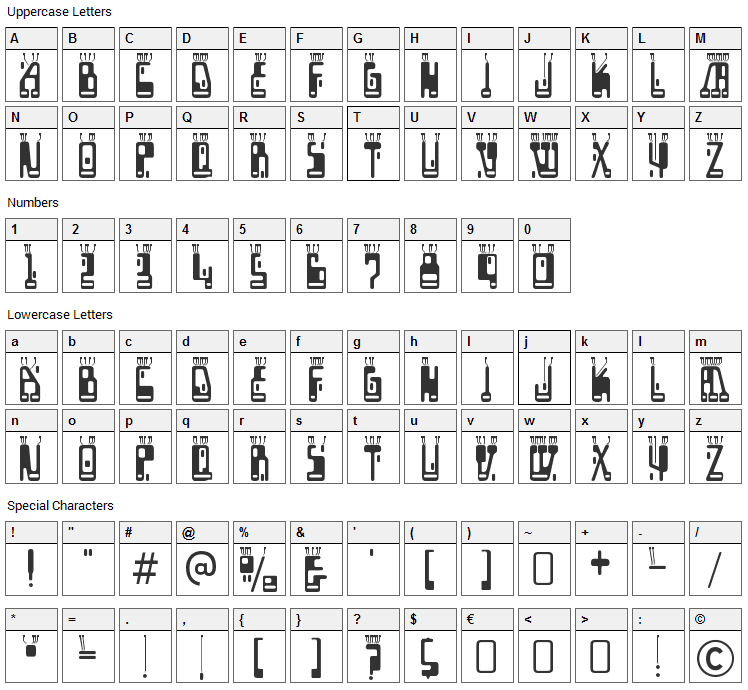 Boron Font Character Map