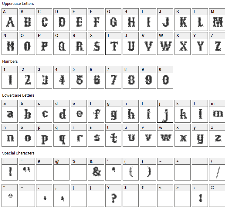 Bosox Font Character Map