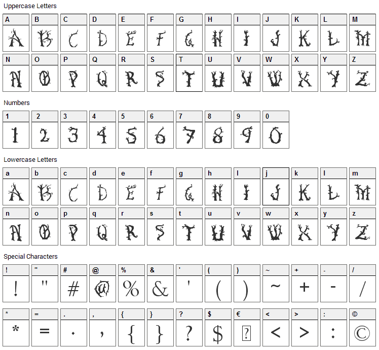 Bosque Encantado Font Character Map