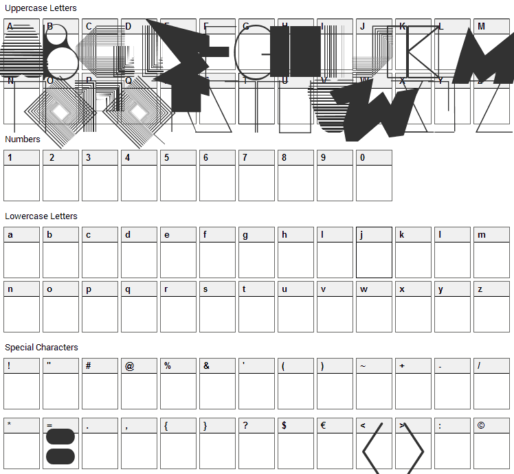 Boss M Font Character Map