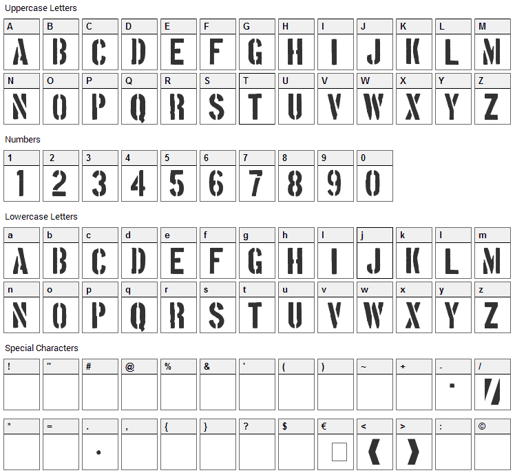 Boston Traffic Font Character Map