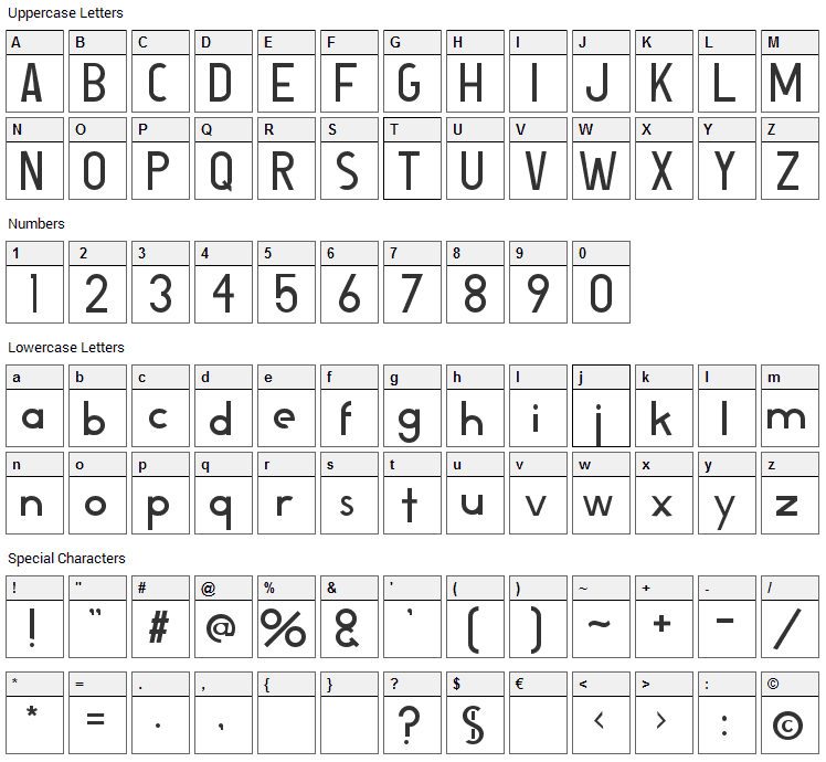 Bosworth Font Character Map