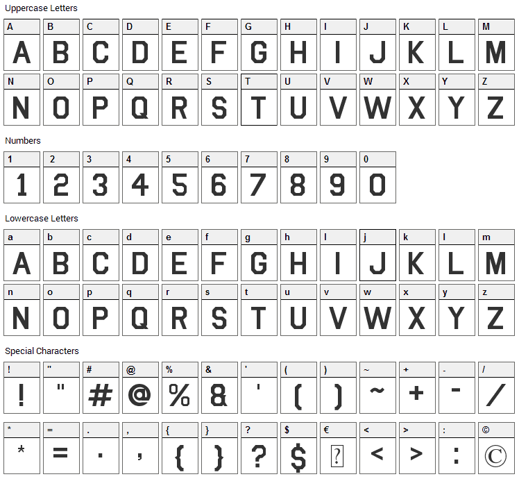 Bou College Font Character Map