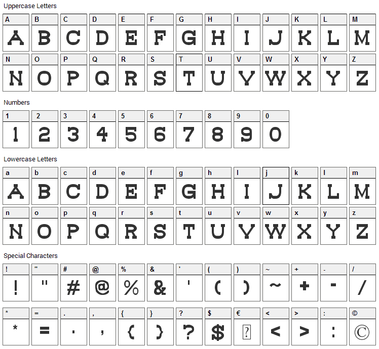 Bou Western Font Character Map