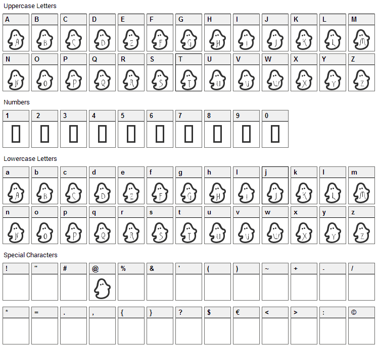 Bouh Bouh Font Character Map