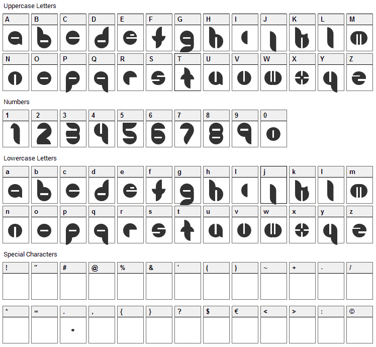 Bouncer Font Character Map