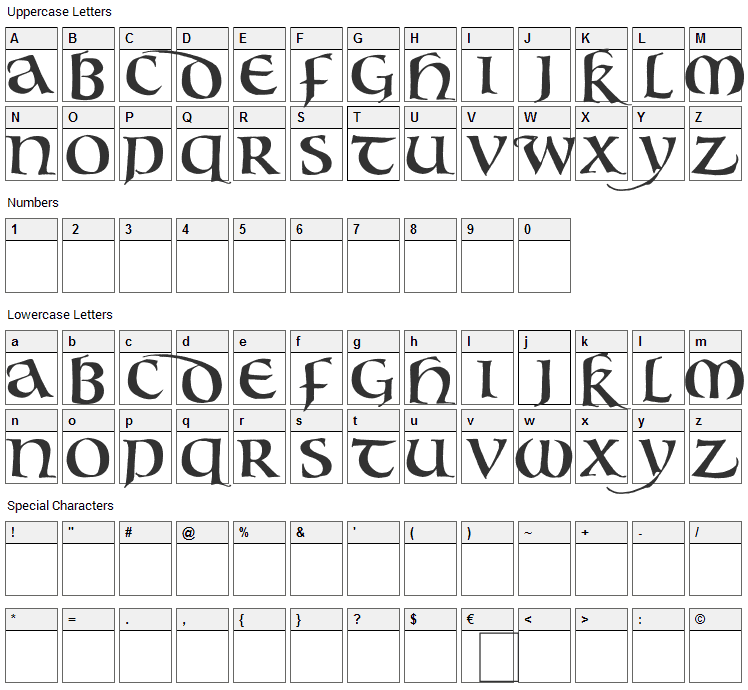 Bouwsma Uncial Font Character Map