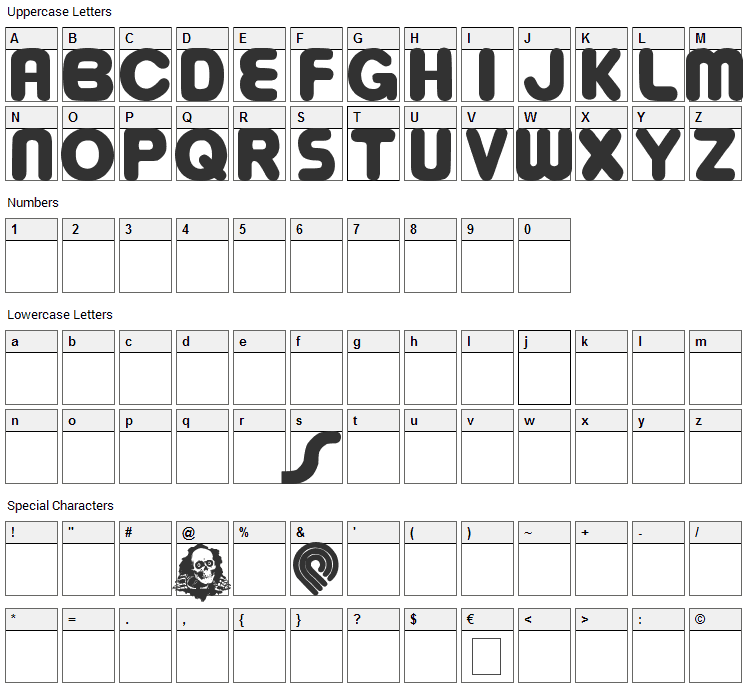 Bowellberalta Font Character Map