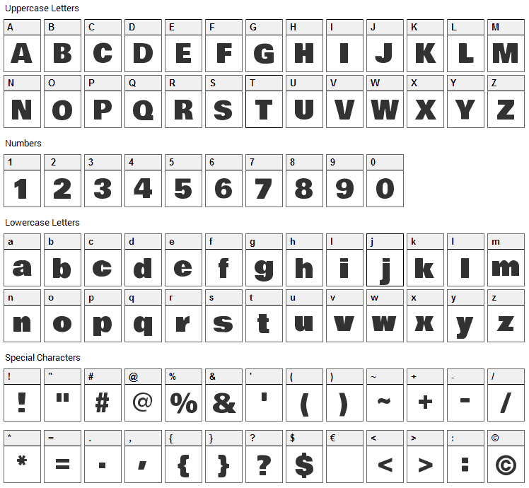 Bowlby One Font Character Map