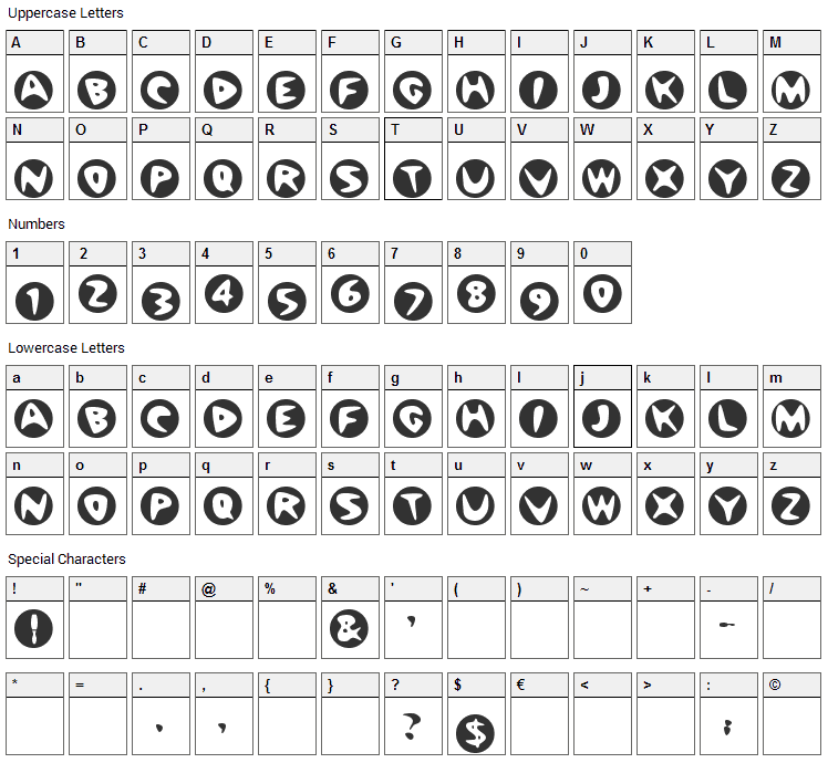 BowlORama Font Character Map