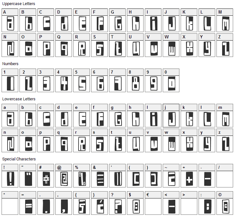 Box Font Character Map