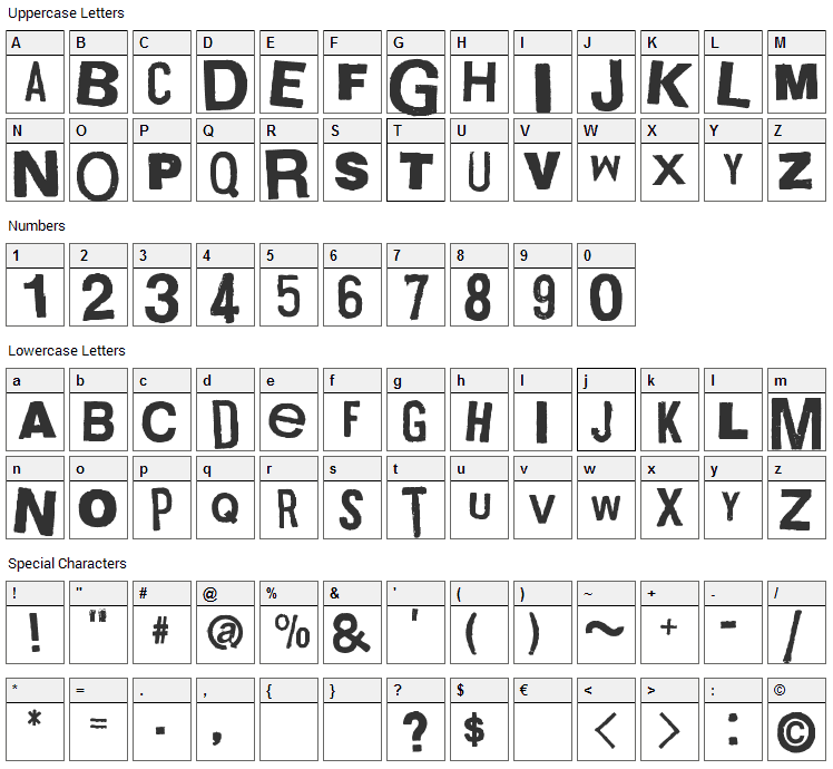 Boxpot Font Character Map