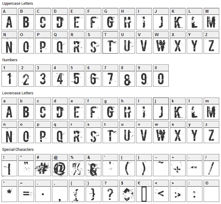 Boycott Font Character Map