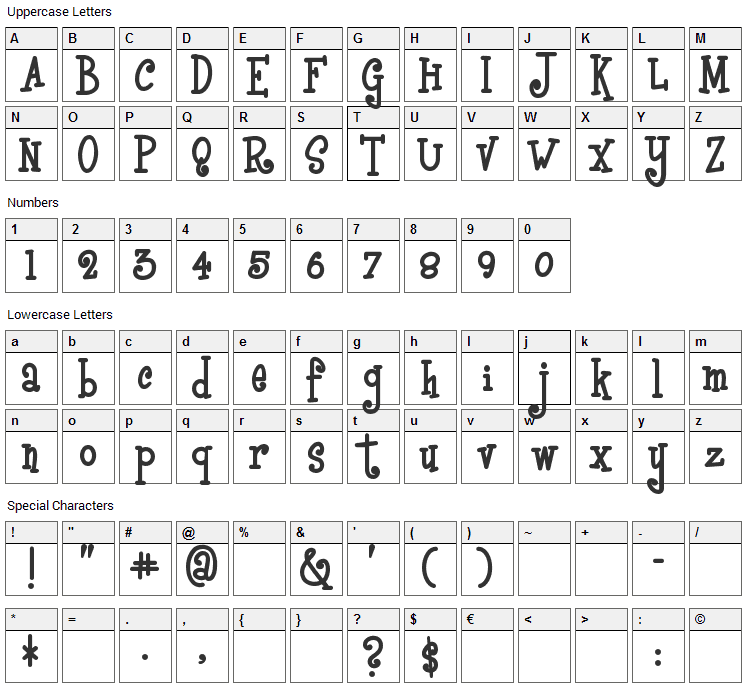 BoyzRGross Font Character Map