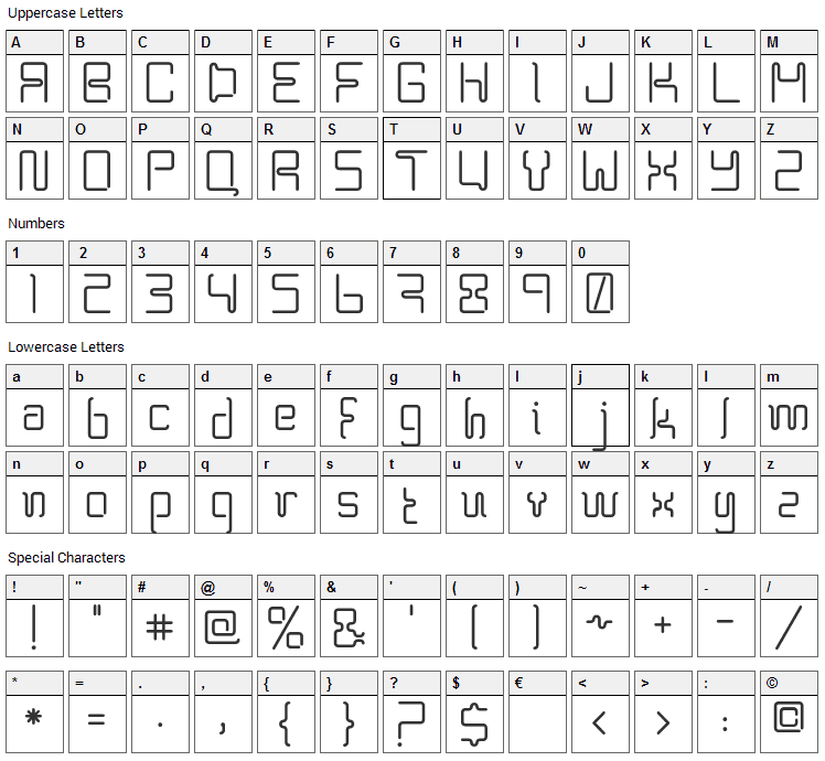 BPneon Font Character Map