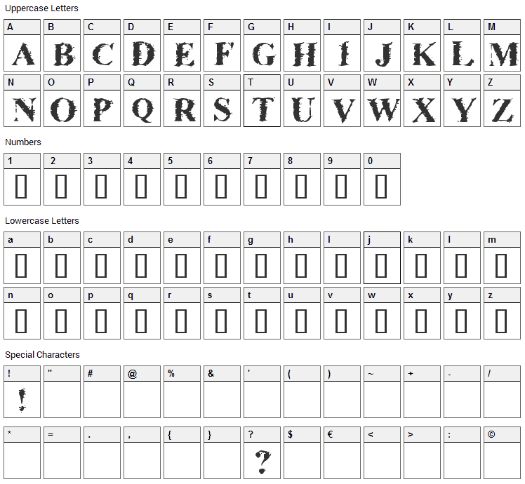 Brackish Font Character Map