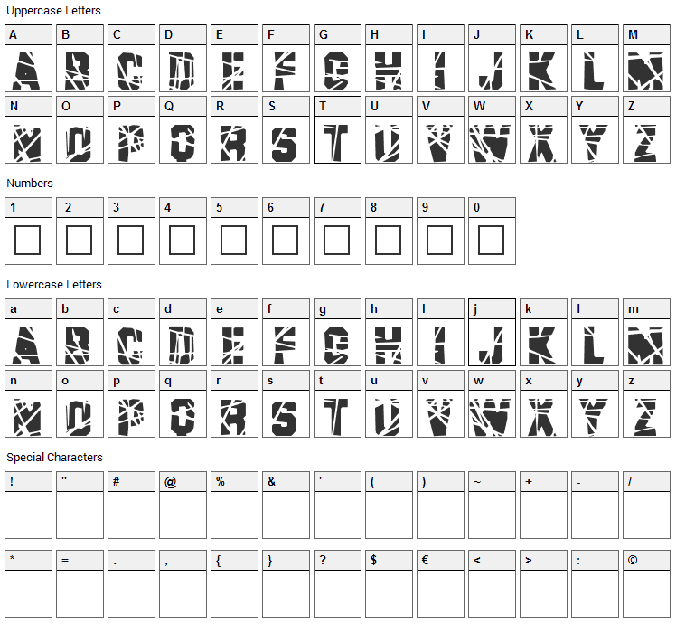 Brad Font Character Map