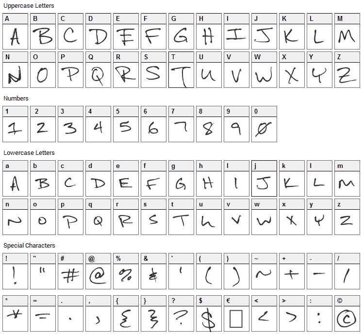Bradford Font Character Map