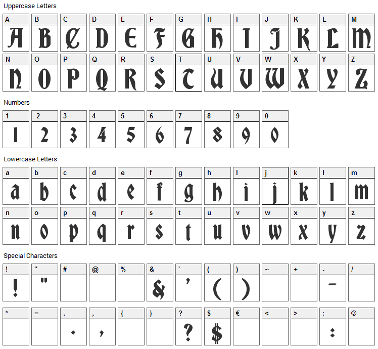 Bradley Gratis Font Character Map