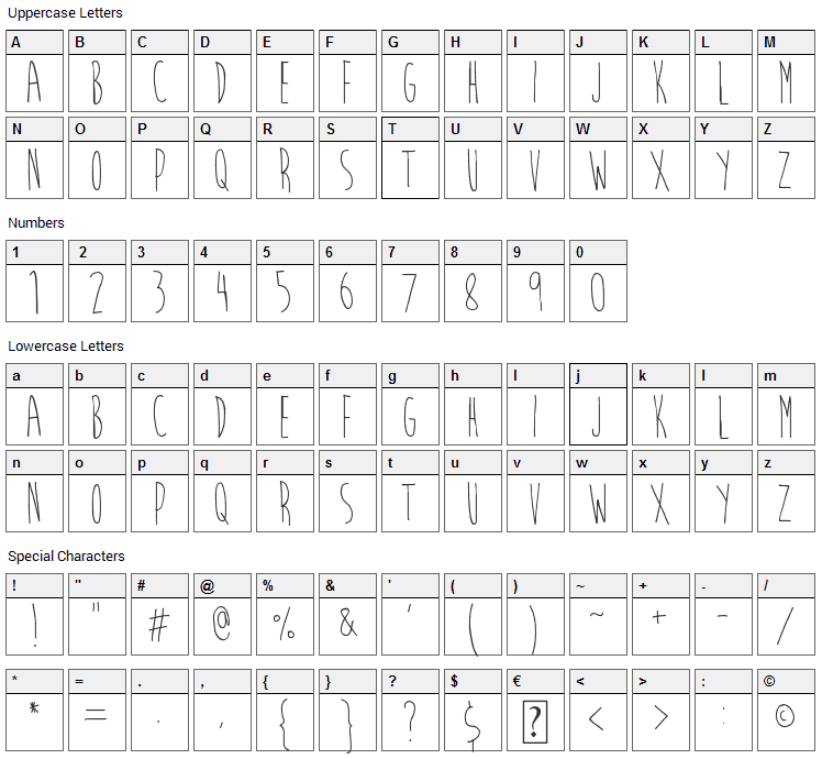 Brain Flower Font Character Map