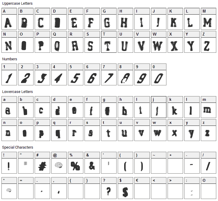 Brain Stew Font Character Map
