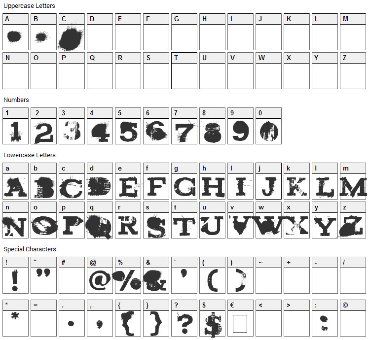 Brand New Burn Font Character Map