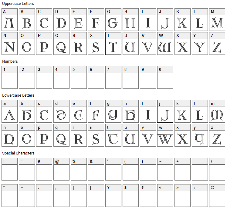 Brandegoris Font Character Map