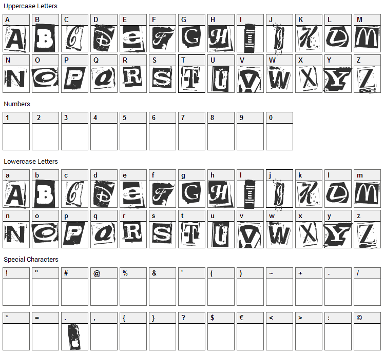 Brands Kidnapped Font Character Map