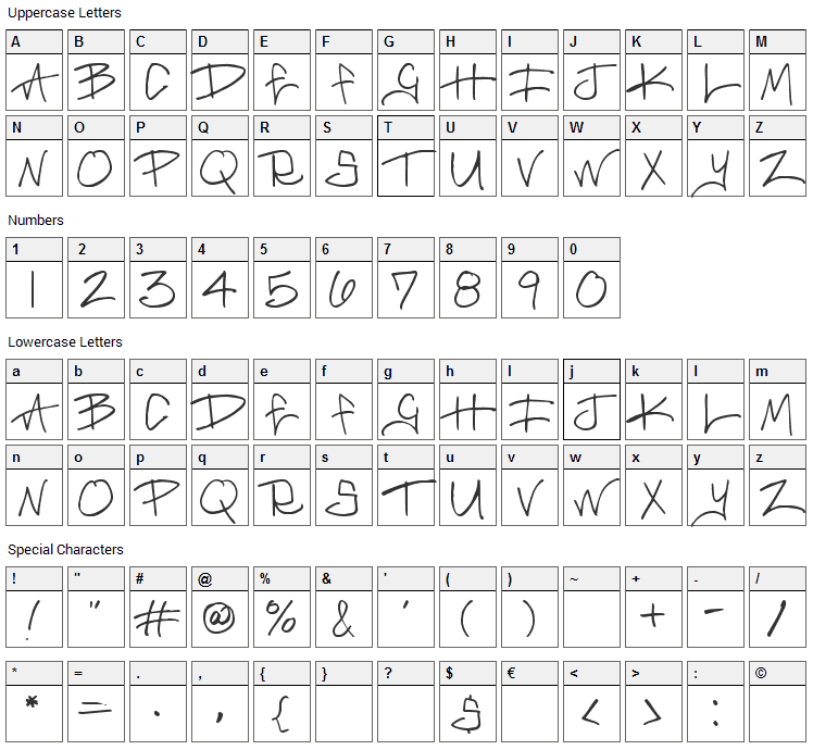 Brass Monkey Font Character Map