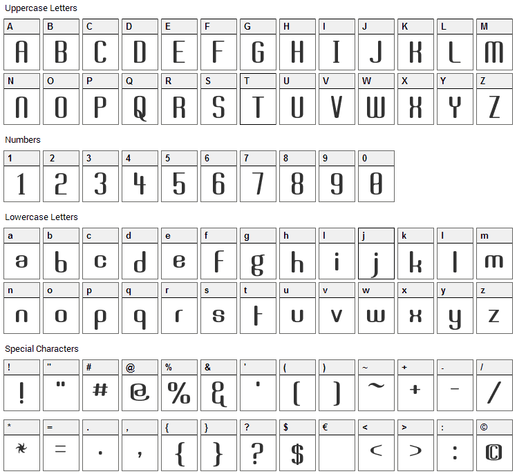 Brassiere Font Character Map