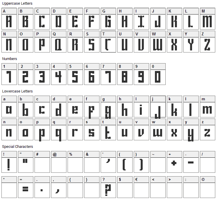 Bravado Font Character Map