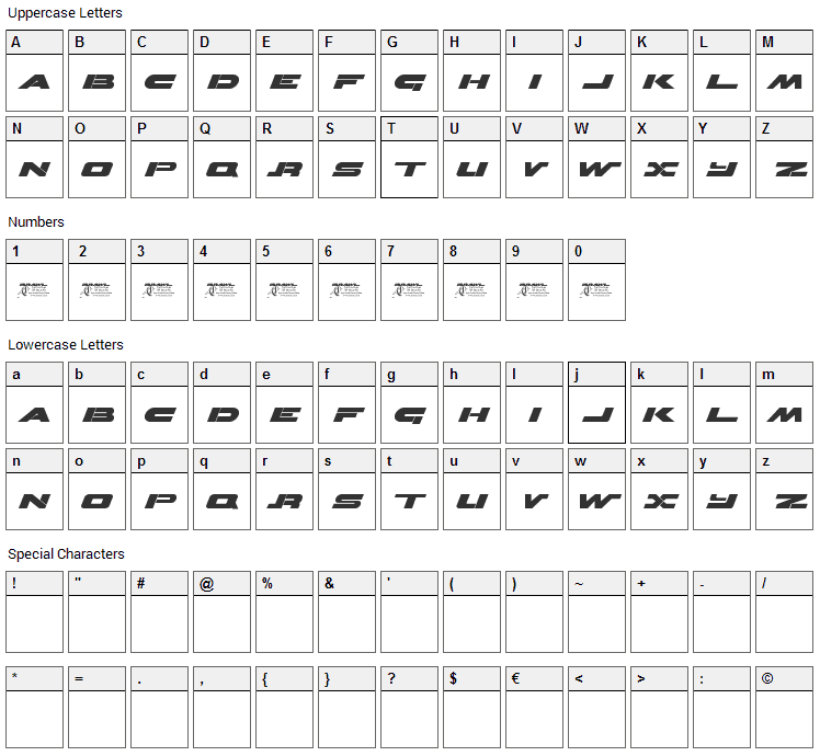 Brawl Font Character Map