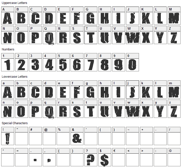 Break It Font Character Map