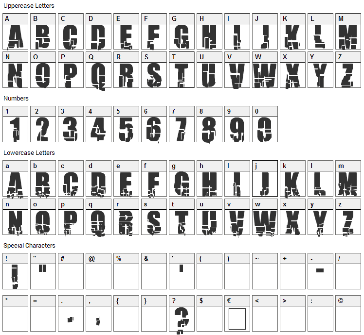 Breakaway Font Character Map