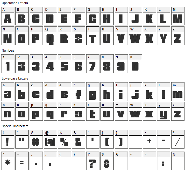 Breakaway ML Font Character Map