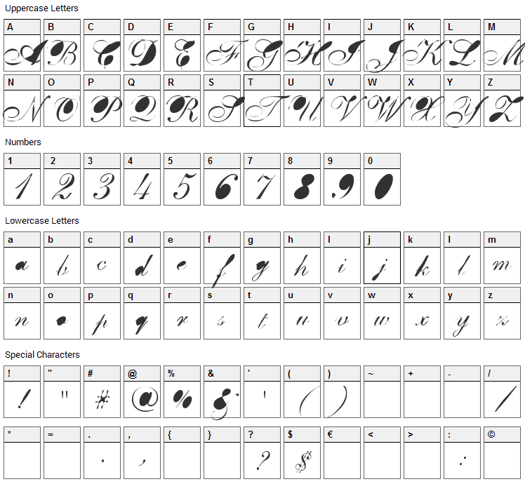 BreastBomb Font Character Map