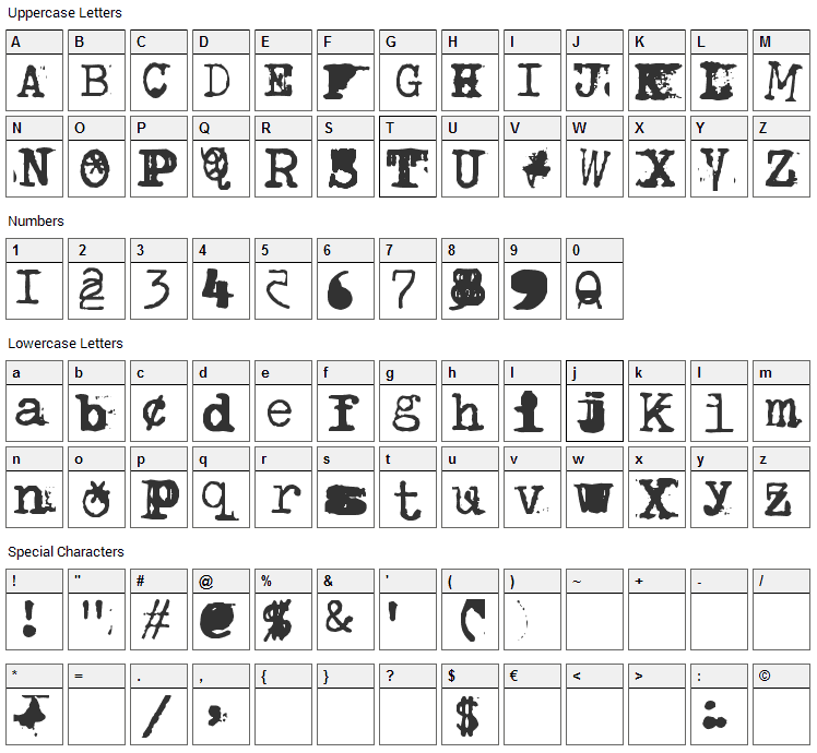 BrentonscrawlType Font Character Map