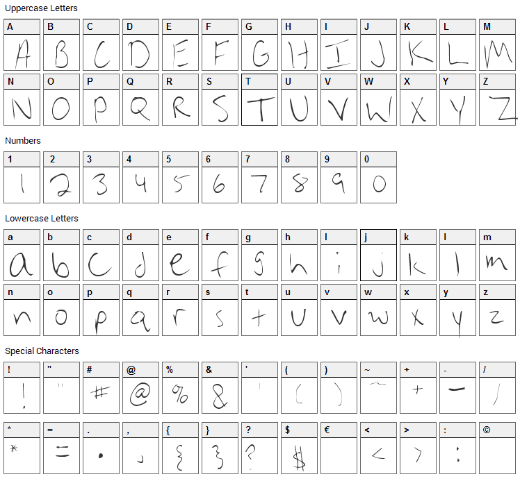 Brian Cary Font Character Map