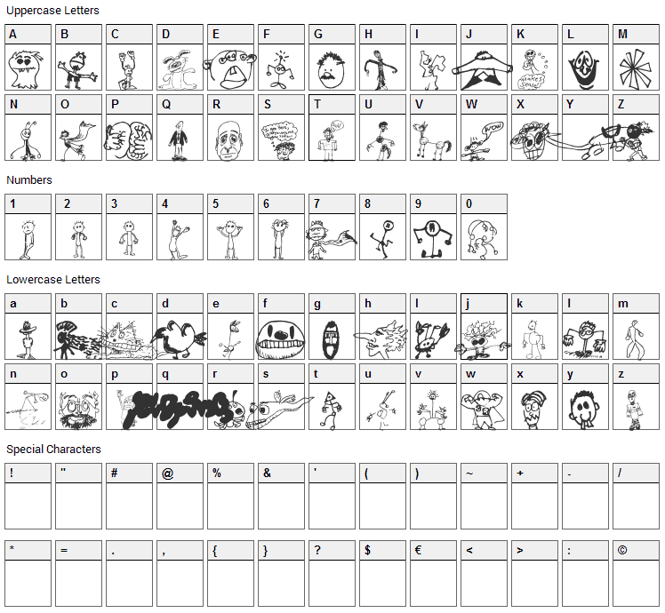 Brian powers Doodle 2 Font Character Map