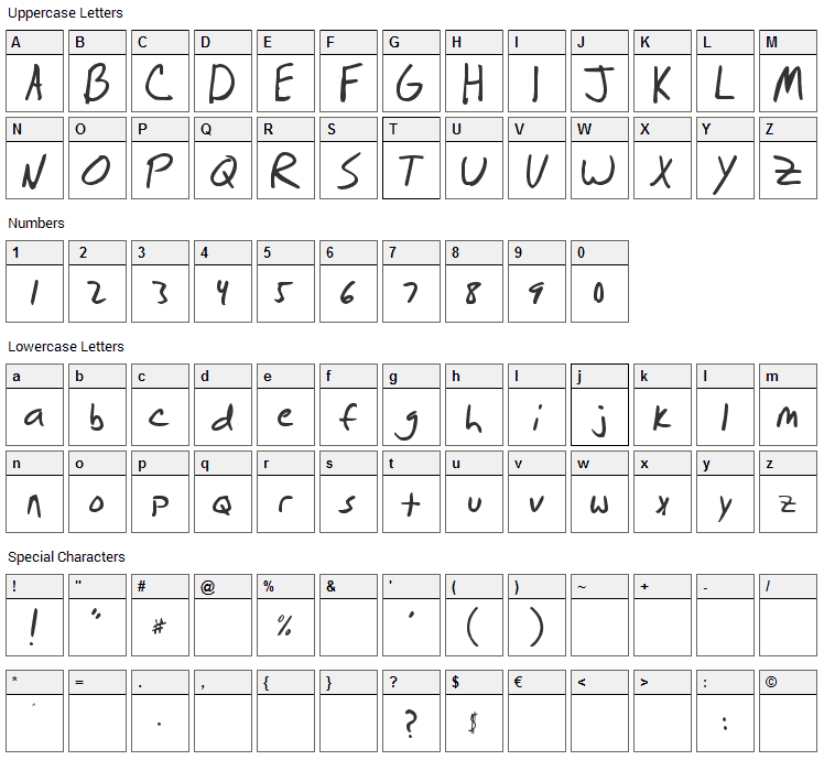 Brian Scratch Font Character Map