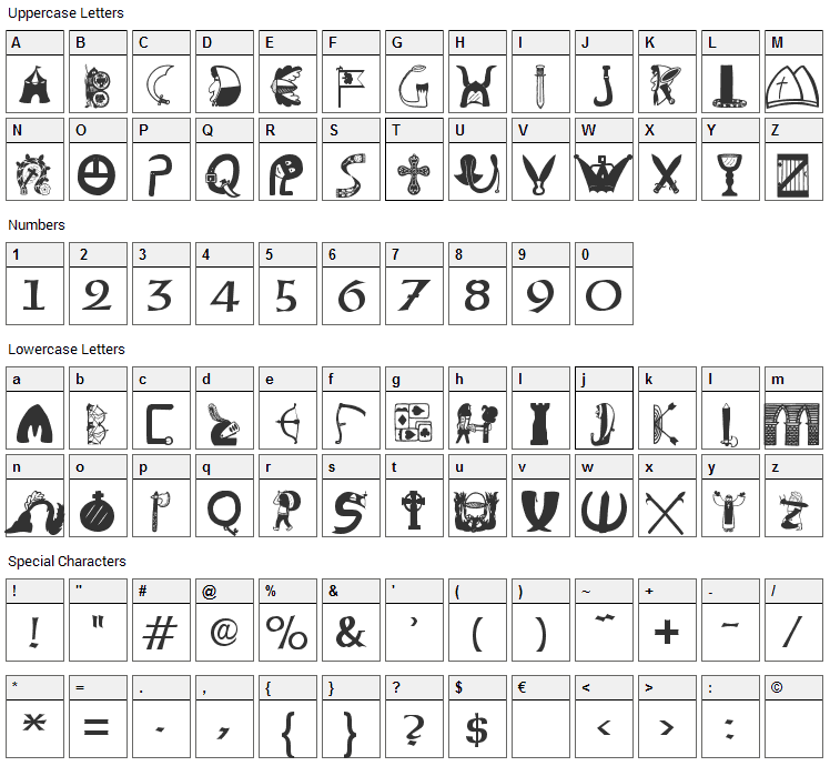 Briaroak Shire Font Character Map