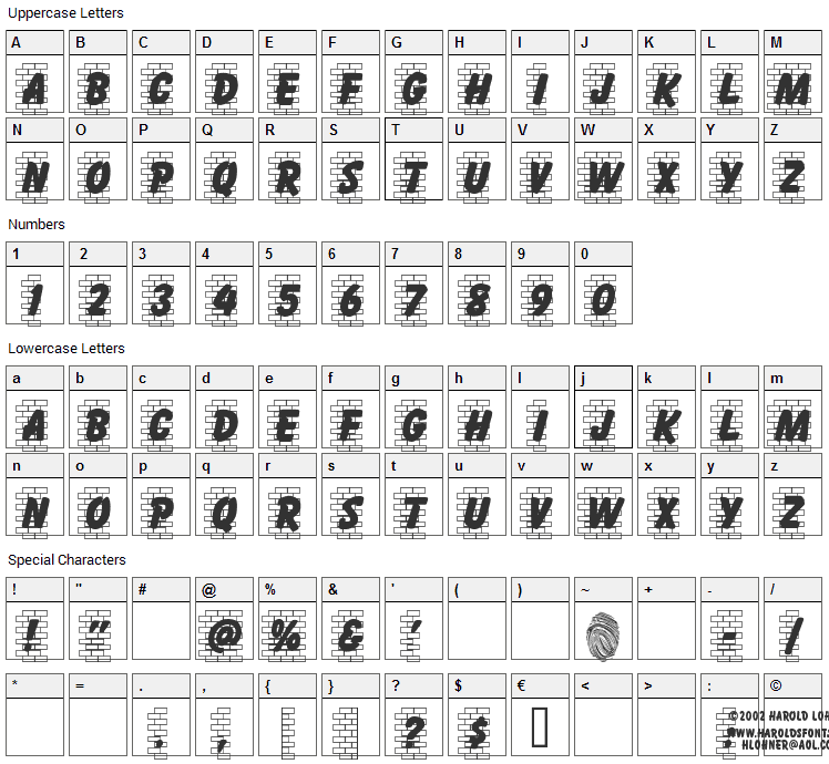 Brickletter Font Character Map