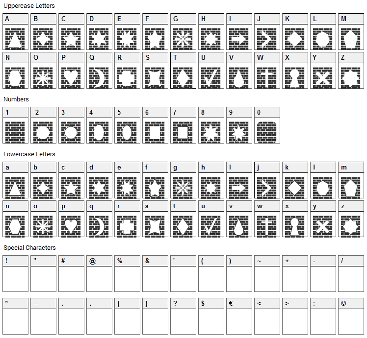 Bricks n Things Font Character Map