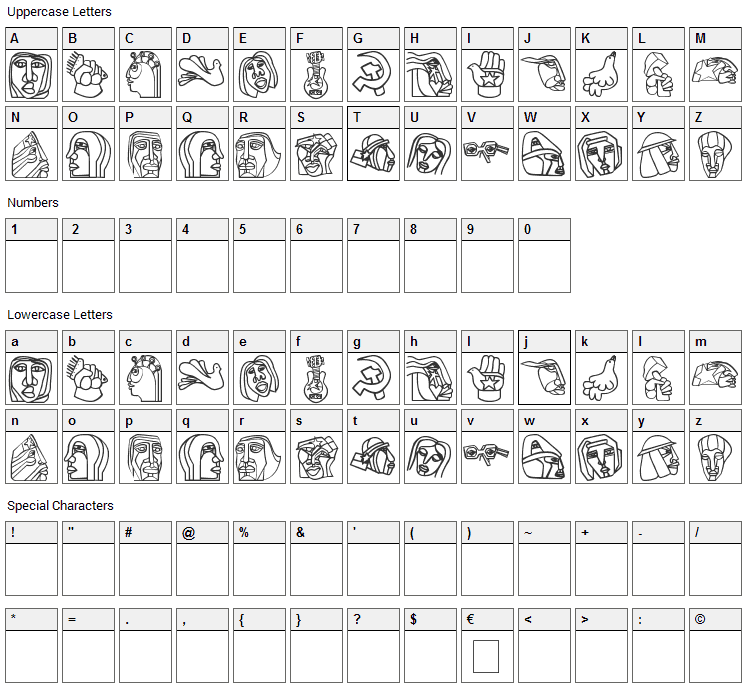 Brigada Ramona Parra Font Character Map